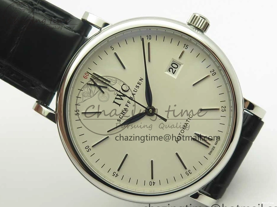 MIROTIME 0306 Supportive Portofino Automatic SS AF 1:1 Best Edition White Dial on Black Croco Leather Strap A 7184